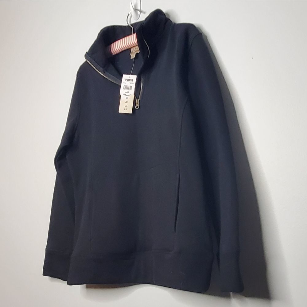 Como Vintage M NWT Black Half Zip Sweater Faux Fur Lined Cotton Polyester